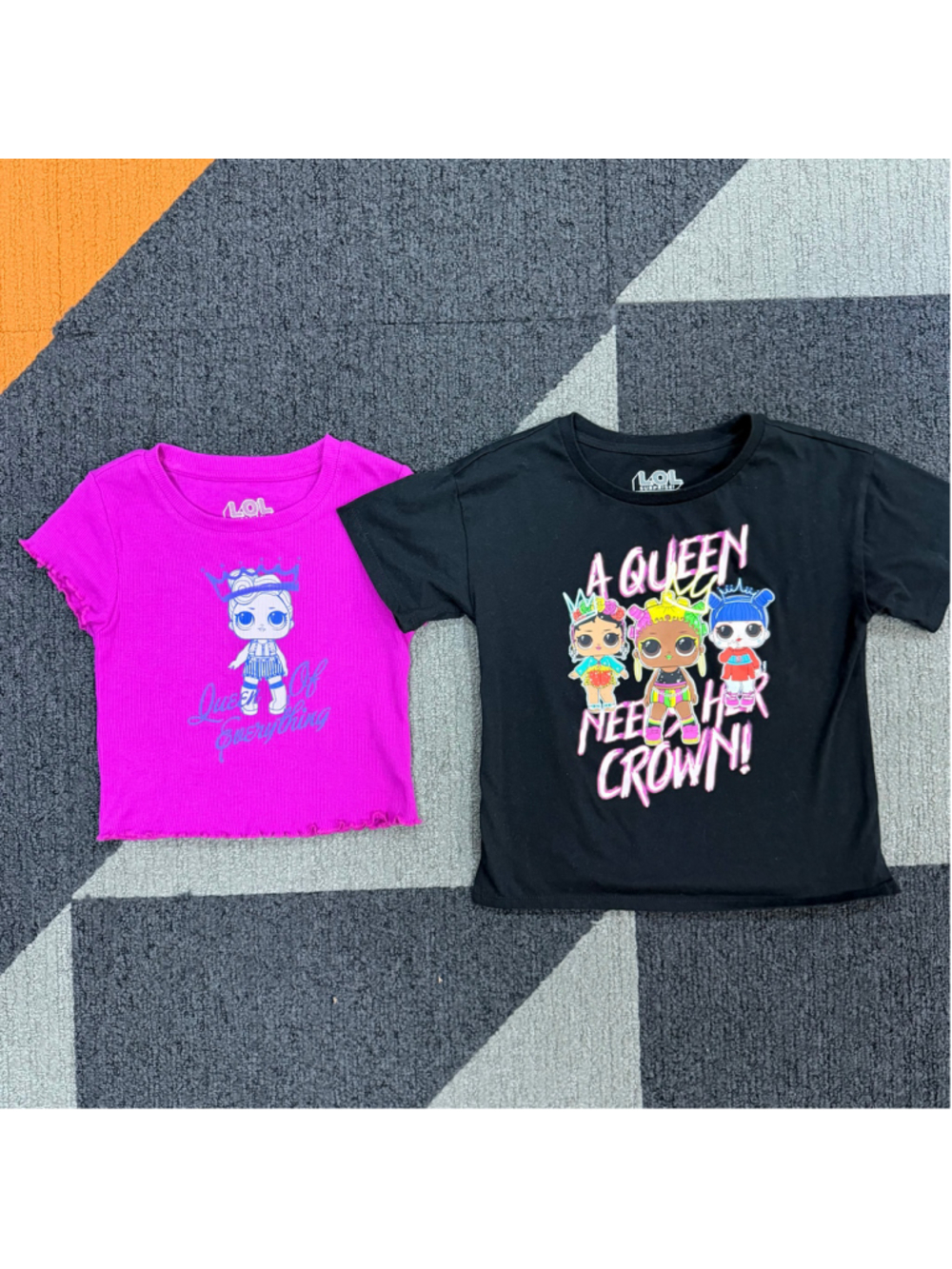 Girls L.O.L. Surprise! Short Sleeve Tees, Size 6X, Black and Pink, lot of 2